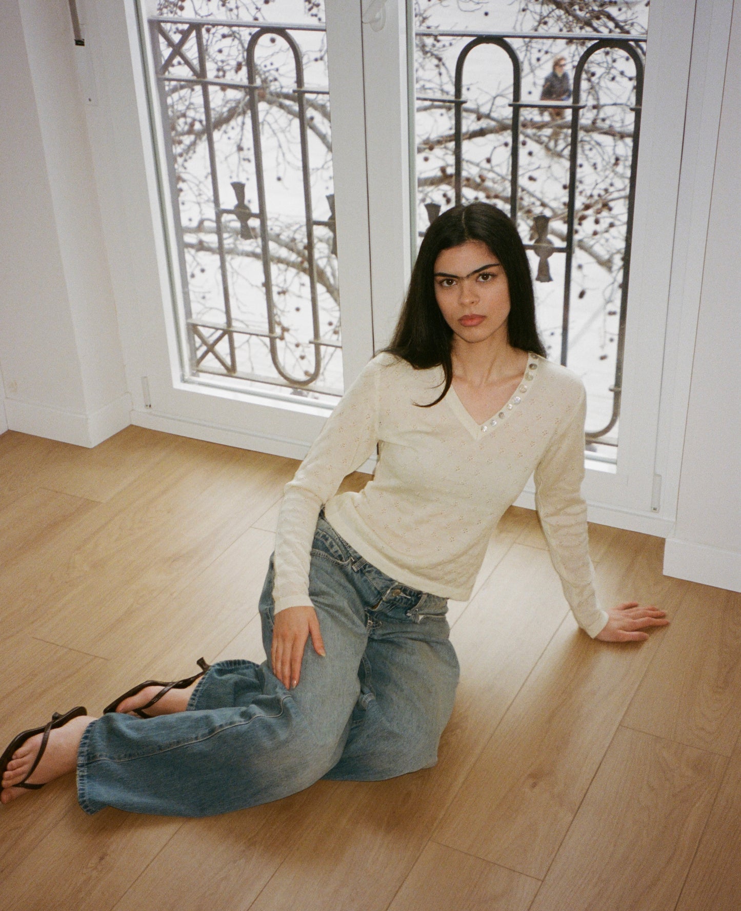 The Alma Top in Crema Pointelle