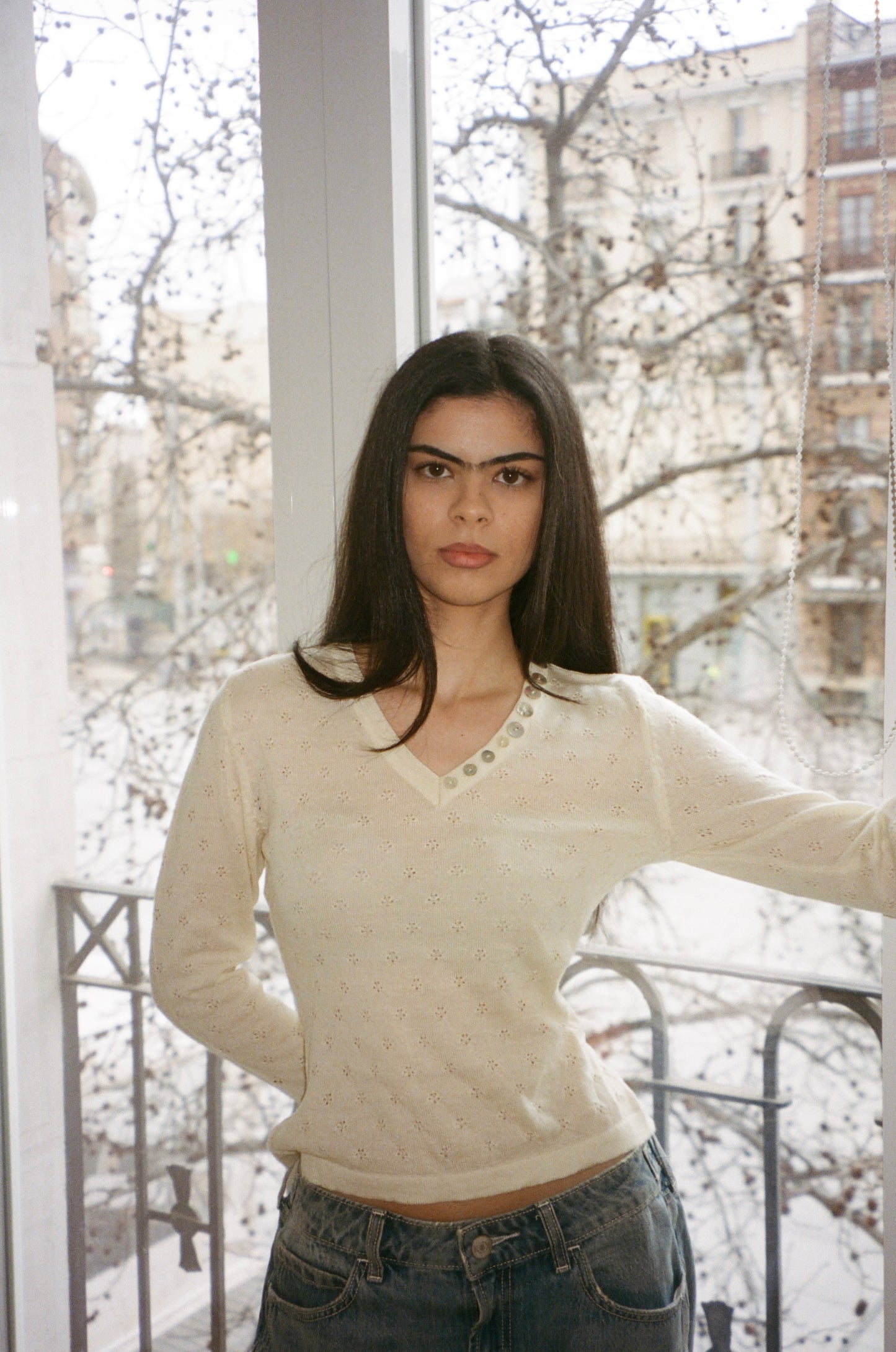 The Alma Top in Crema Pointelle